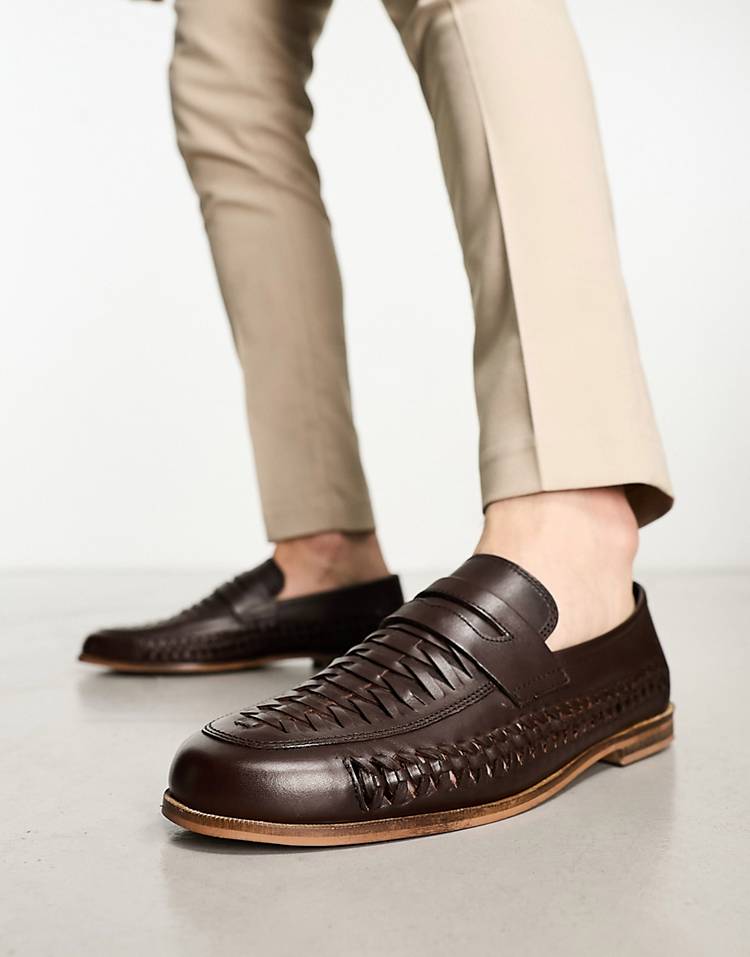 Walk London Chris woven tassel loafers in brown leather